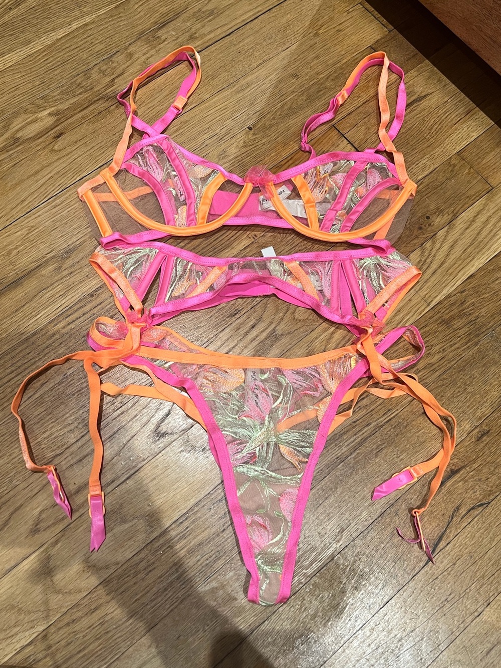 For Love & Lemons Tulip Sheer Embroidered Lingerie Set